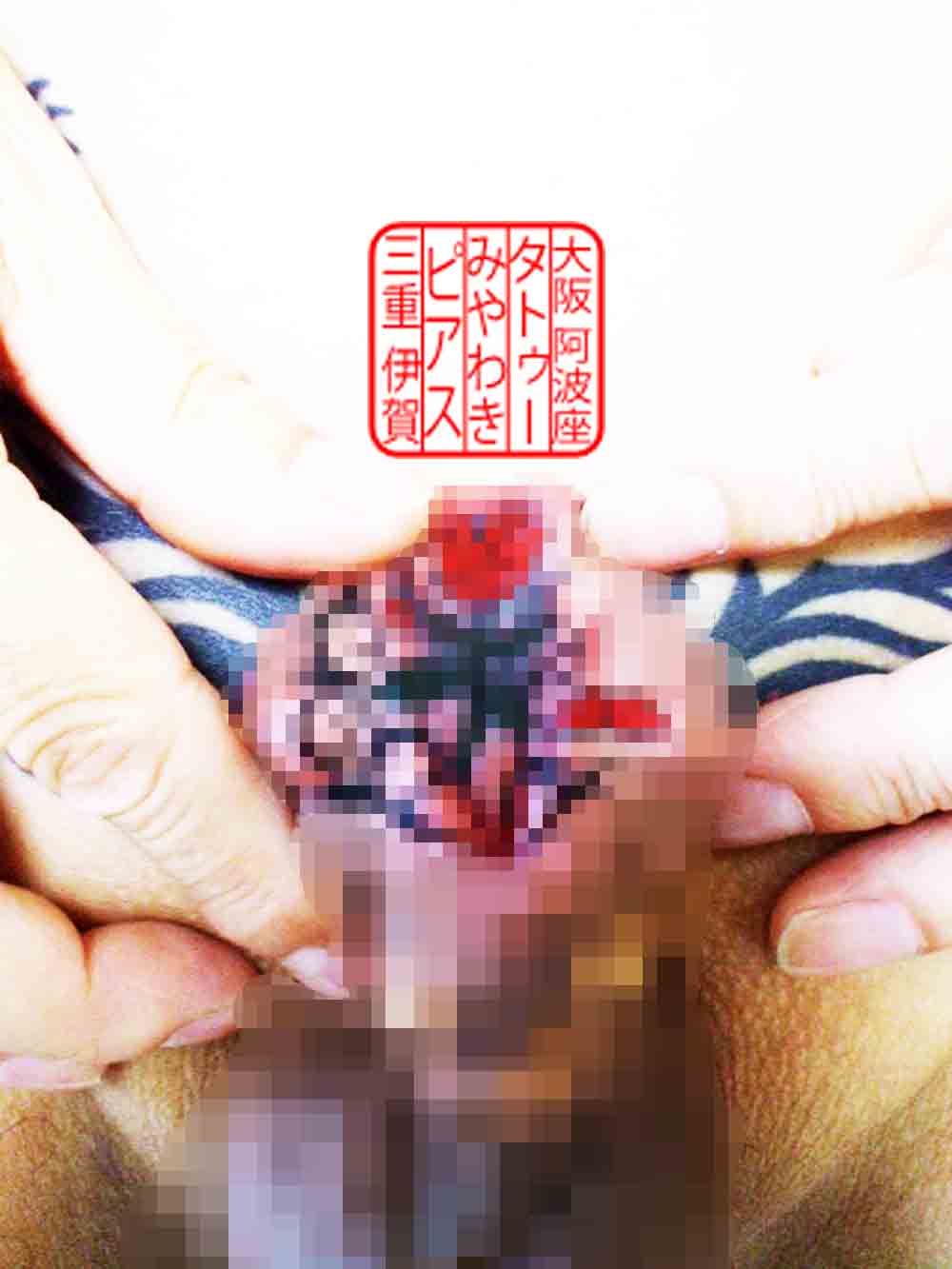 サブインシジョン（ミートトミー）尿道内部に赤い薔薇とトライバル模様のタトゥー