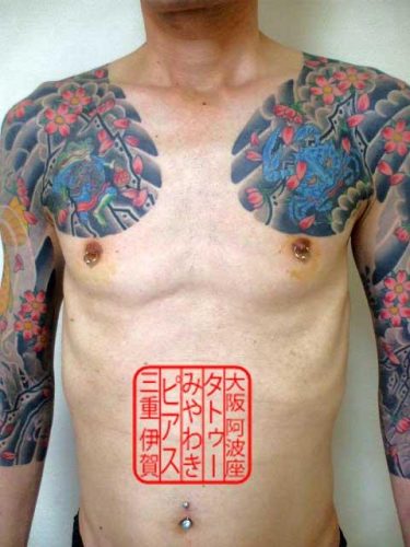 両乳首に水平にリングジュエリーでピアッシング